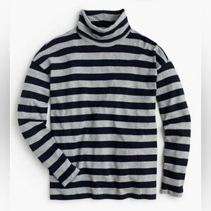 J. Crew Deck Striped Turtleneck T-Shirt in Heather Grey Navy Size Medium
